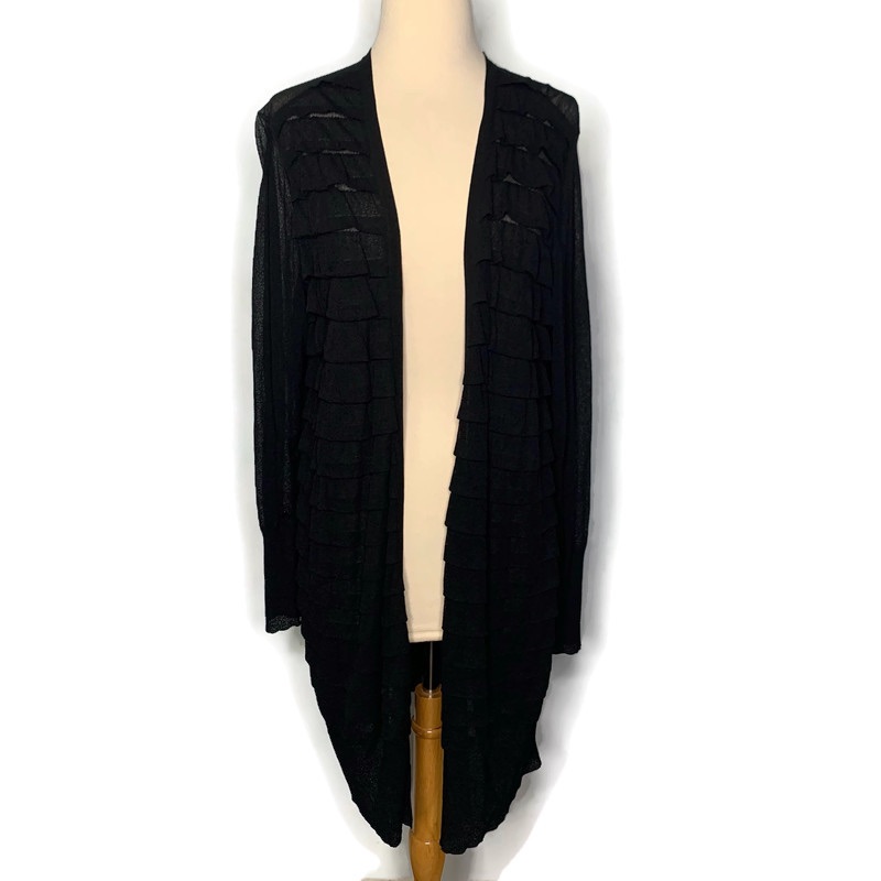 Eileen Fisher Woman Black Tiered Ruffles Open Front Cardigan Sweater Size 1x